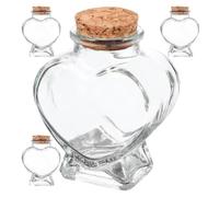 Garneck 4 Pièces Bouteille en Verre Cœur 50ml avec Bouchon en Bois | Objet Créatif pour DIY et Art, Format Transparent, pour Petits Rangements, Collection et Vitrine