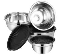 Garneck 4pièces Saladier Acier Inoxydable avec Couvercles Noirs Bocaux Empilables pour Mélanger Cuisiner et Servir Cuisine Set Baking Multifonctionnel et Économie Espace