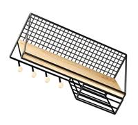 Garneck Étagère Murale Flottante Noire en Bois et Fer avec Crochets | Décoration Intérieure au Style Simple et Classique, pour Entrée ou Chambre, Rangement Pratique