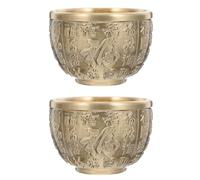 Garneck Lot de 2 Bols Décoratifs en Laiton Doré, Petits Bassins à Trésors Chinois, Décoration de Bureau et Salon, Objets Traditionnels pour Rangement et Collection, Style Feng Shui, 8 Cm