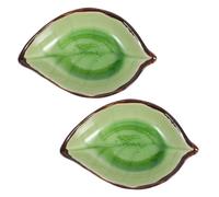 Garneck Repose-cuillères Organiseur D'ustensiles Cuisine Pratique pour Petits Ustensiles Lot de 2 en Céramique Vert Clair de Feuille Décoration Moderne pour Comptoir
