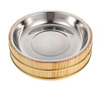 Garneck Seau à Riz à Sushi Rond en Acier Inoxydable et Bois, Mélange Facile | Bol la Cuisine pour Sushi et Sashimi, Accessoires de Table, Décor de Bureau, Photo Produit