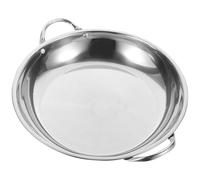 Garneck Wok en Acier Inoxydable à Deux Poignées, Petit Fond Plat | Surface Polie Lisse, Résistant à Chaleur, Usage Table et Cuisinière, pour Camping Rv et Plats Secs