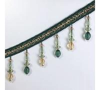 Garniture à franges perlées, 12 mètres de perles suspendues en dentelle tressée, pendentif perlé, pompon, frange, couture, artisanat, rideau, décoration canapé(Green)