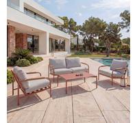 Garniture de jardin en aluminium HWC-O11, Outdoor Banc 2 places Fauteuil Canapé, Olefin (205 g/m²) ~ terracotta Coussin beige