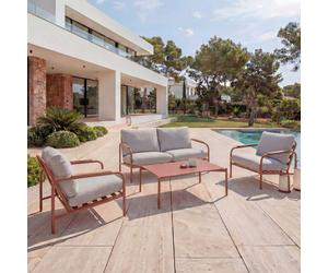 Garniture de jardin en aluminium HWC-O11, Outdoor Banc 2 places Fauteuil Canapé, Olefin (205 g/m²) ~ terracotta Coussin beige
