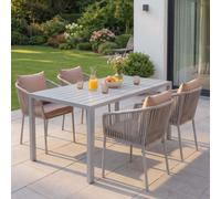 Garniture de jardin HWC-N41, table+4xchaises, résistant aux intempéries alu 140x80cm, corde tressée Rope ~ gris Coussin taupe
