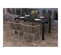 Garniture De Jardin Hwc-N41, Table+4xchaises, Résistant Aux Intempéries Alu 140x80cm, Corde Tressée Rope Gris Clair, Coussin Gris Foncé Gris