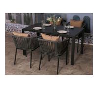 Garniture De Jardin Hwc-N41, Table+4xchaises, Résistant Aux Intempéries Alu 140x80cm, Corde Tressée Rope Anthracite Coussin Taupe Gris