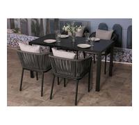 Garniture De Jardin Hwc-N41, Table+4xchaises, Résistant Aux Intempéries Alu 140x80cm, Corde Tressée Rope Anthracite Coussin Gris Clair Gris