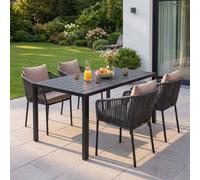 Garniture De Jardin Hwc-N41, Table+4xchaises, Résistant Aux Intempéries Alu 140x80cm, Corde Tressée Rope Anthracite Coussin Taupe Gris
