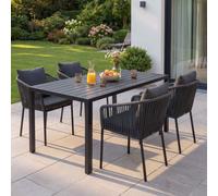 Mendler Garniture de jardin HWC-N41 Table +4 chaises Alu 140x80 Corde anthracite Coussin gris foncé