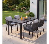 Garniture de jardin HWC-N41, table+4xchaises, résistant aux intempéries alu 140x80cm, corde tressée Rope ~ anthracite Coussin gris