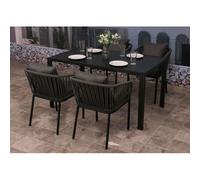 Garniture De Jardin Hwc-N41, Table+4xchaises, Résistant Aux Intempéries Alu 140x80cm, Corde Tressée Rope Anthracite, Coussin Gris Foncé Gris