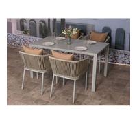 Garniture De Jardin Hwc-N41, Table+4xchaises, Résistant Aux Intempéries Alu 140x80cm, Corde Tressée Rope Gris Clair Coussin Taupe Gris