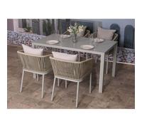 Garniture De Jardin Hwc-N41, Table+4xchaises, Résistant Aux Intempéries Alu 140x80cm, Corde Tressée Rope Gris Clair Coussin Gris Clair Gris