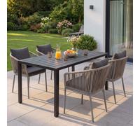 Mendler Garniture de jardin HWC-N41 – Table 140x80cm + 4 chaises, alu résistant, coussin gris foncé