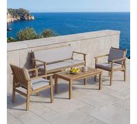 Garniture de jardin HWC-O19, Lounge-Set Banc Fauteuil Table, Bois Acacia Tissu/Textile (180g/m²) ~ Coussin gris