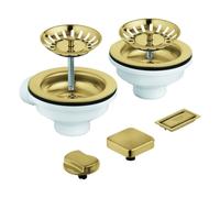Garniture de vidage GROHE, avec excentrique, pour éviers de cuisine à 2 bacs, avec élément de recouvrement, capuchon/couvre-siège carré, 40998GN0, Couleur: lever de soleil frais brossé