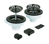 Garniture de vidage GROHE, avec excentrique, pour éviers de cuisine à 2 bacs, avec élément de recouvrement, capuchon/couvre-siège carré, 40998AL0, Couleur: graphite dur brossé