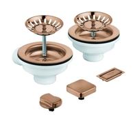 Garniture de vidage GROHE, avec excentrique, pour éviers de cuisine à 2 bacs, avec élément de recouvrement, capuchon/couvre-siège carré, 40998DL0, Couleur: coucher de soleil chaud brossé