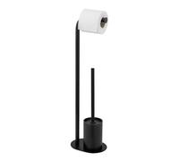 Garniture de WC sur Pied Mod. Levante avec Support Papier Toilette Acier Inoxydable laqué Noir Brosse WC Incluse 23x63x17 cm Noir Mat