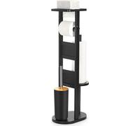 Garniture de WC sur pied Yorbay en bambou , avec support de papier toilette et support de brosse WC/support de smartphone/brosse à WC/porte-corbeille noir