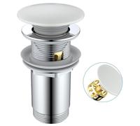 Garniture d'écoulement en céramique blanche avec ou sans trop-plein, bouchon à ressort pour lavabo, garniture d'écoulement à clic-clac avec panier filtrant, bouchon universel pour lavabo de 3,2 cm (1