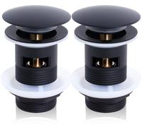 Garniture d'écoulement pour lavabo avec trop-plein, clapet à ressort et mécanisme à clic, noir – lot de 2