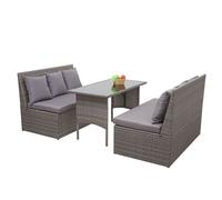 Garniture En Polyrotin Hwc-G16, Jardin, Gastronomie, 2x Canapé 2 Places, Table Gris, Coussin Gris Foncé Gris