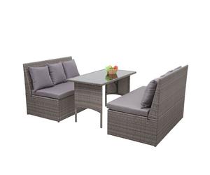Garniture En Polyrotin Hwc-G16, Jardin, Gastronomie, 2x Canapé 2 Places, Table Gris, Coussin Gris Foncé Gris