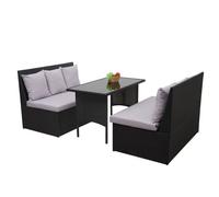 Garniture En Polyrotin Hwc-G16, Jardin, Gastronomie, 2x Canapé 2 Places, Table Noir, Coussin Gris Clair Noir