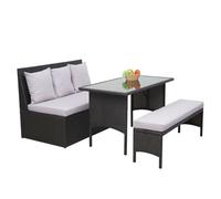 Garniture En Polyrotin Hwc-G16, Jardin, Gastronomie, Canapé 2 Places, Table, Banc Noir, Coussin Gris Clair Noir