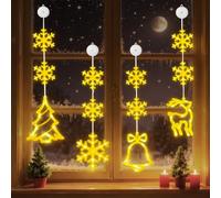 GAROMIA Lot de 4 éclairages de Noël pour fenêtre intérieure - Décoration de Noël à LED - À suspendre - Avec ventouse - Fonctionne avec piles (non incluses)