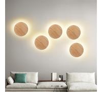 Garosa Applique murale LED ronde en bois lumiere chaude et douce pour salon chambre a coucher salle de bain cuisine couloir decoration moderne economie d'energie