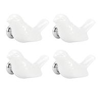 Garosa Boutons en Céramique Poignées de Tiroir en Forme d'oiseau Ensemble de 4 Poignées d'Armoire en Céramique Blanche 5,5 X 3,2 X 3 Cm pour Armoire, Armoire de Chevet, Tiroir, Accessoires de