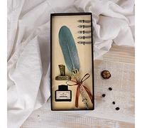 Garosa Ensemble de Stylos Plume Vintage, Pointe en Acier Inoxydable avec 5 Pointes Interchangeables, Cadeau d'écriture élégant pour le Dessin de Calligraphie et les Mariages (vert foncé)