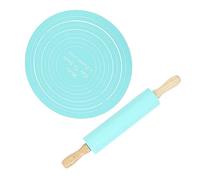 Garosa Tapis de Cuisson de Pâtisserie avec Rouleau à Pâtisserie, Ensemble d'outils de Cuisine Antiadhésifs en Silicone avec Poignée en Hêtre pour Biscuits, Pâtes et Pain (BLUE)