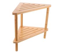 GAROZATION Étagère Triangulaire pour Salle de Bain Base Élargie Structure Stable Double Couche en Bois et Bambou Siège et Rangement Polyvalents