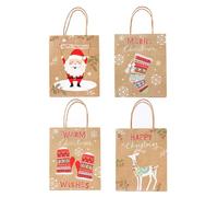 GAROZATION Lot de 12 Paquet Présents en Papier Kraft Poignées, Paquet Portables pour Bonbons et Chocolats, Design Festif de Noël pour Fêtes et Cafés Plusieurs styles