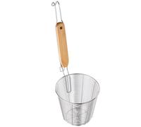 GAROZATION Passoire à Pâtes en Acier Inoxydable avec Anse en Bois, Légère et Sécurisée Cuisine Scolaire et Cuisson Maison, Panier à Spaghetti à Mailles Fines Argenté