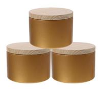 GAROZATION Pots à Bougies Design Compact et Portable en Fer Doré Lot de 3 Couvercle Effet Bois pour Mariage ou Banquet
