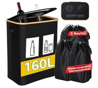 GARPROVM Contenant de collecte de bouteilles consignées de 160 l, 2 compartiments avec double trou en silicone, fenêtre de visualisation, 3 poches intérieures, vides, verre usagé, grand récipient de