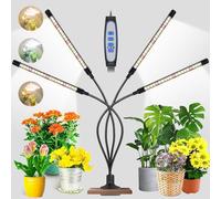 Garpsen Lampe pour plantes, 80 LEDs Lampe de culture, 4 têtes de lumière à spectre complet Led pour plantes d'intérieur avec minuterie Auto ON & Off 4/8/12H, 3 types de mode, 10 niveaux de luminosité