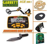 Garrett - Détecteur De Métaux Ace 300 i avec 3 Accessoires Inclus (casque audio, protège disque, protège pluie boîtier)+ Couteau De Fouille