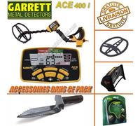 Garrett - Détecteur De Métaux Ace 400 i avec 3 Accessoires Inclus (casque audio, protège disque, protège pluie boîtier)+ Couteau De Fouille