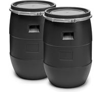 Garronda 2x 60L Fût en plastique noir Fût alimentaire en plastique HDPE Réservoir d'eau de pluie pour jardin GD-0122