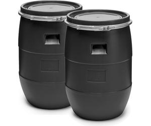 Garronda 2x 60L Fût en plastique noir Fût alimentaire en plastique HDPE Réservoir d'eau de pluie pour jardin GD-0122