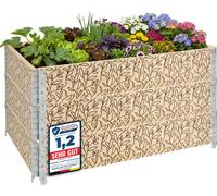 Garronda 3 pièces Cadre en bois avec impression – Jardinières surélevées pour plantes, fleurs, fruits, légumes, bois avec impression décorative feuille