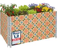 Garronda 3 pièces Cadre en bois avec impression – Jardinières surélevées pour plantes, fleurs, fruits, légumes Bois avec impression décorative Fleurs avec fond